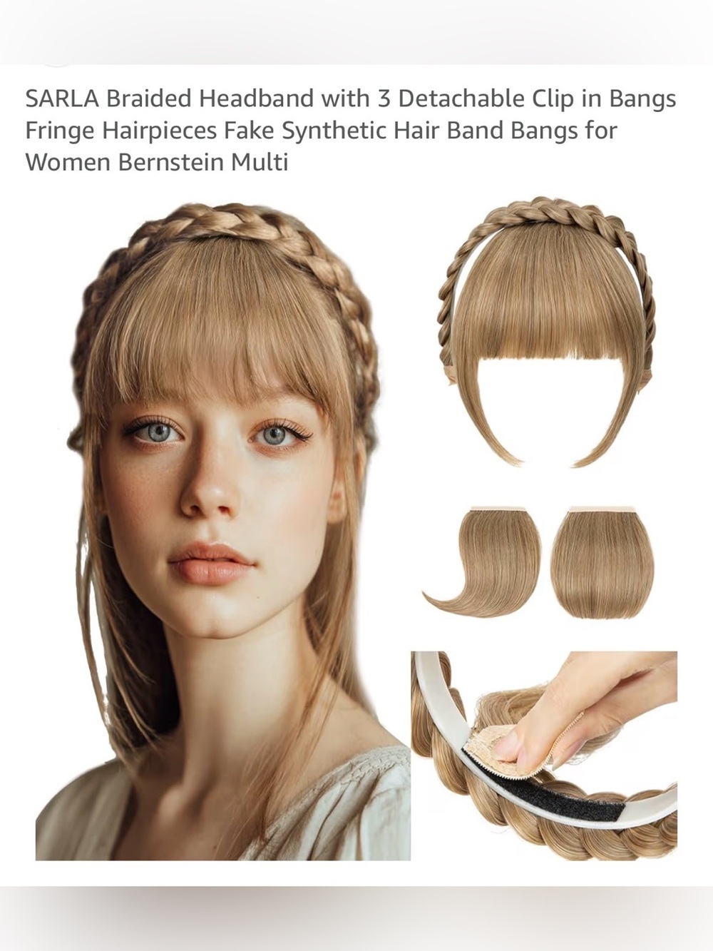 Braided Headband with Detachable Bangs NIB